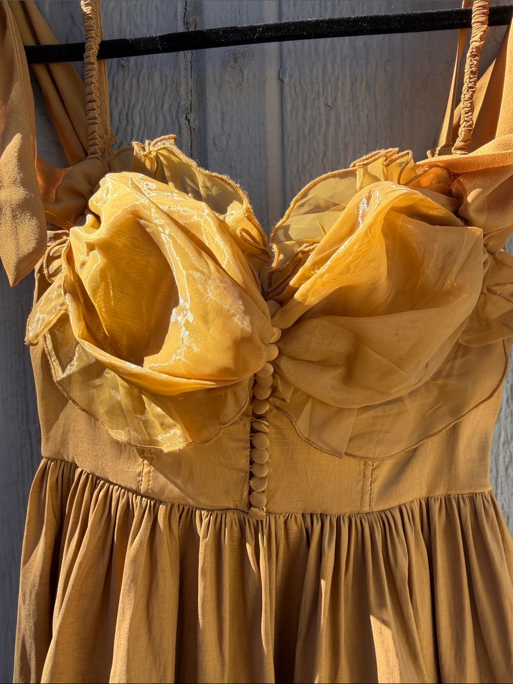 For Love and Lemons Yellow Tie-Strap Midi Dress Size: M - Picture 4 of 9